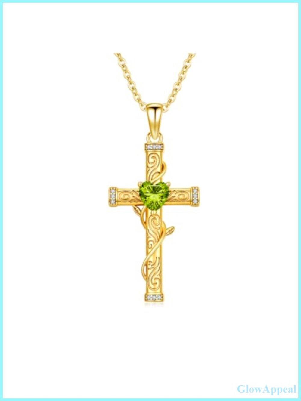14K Gold Cross Necklace Heart Birthstone Pendant